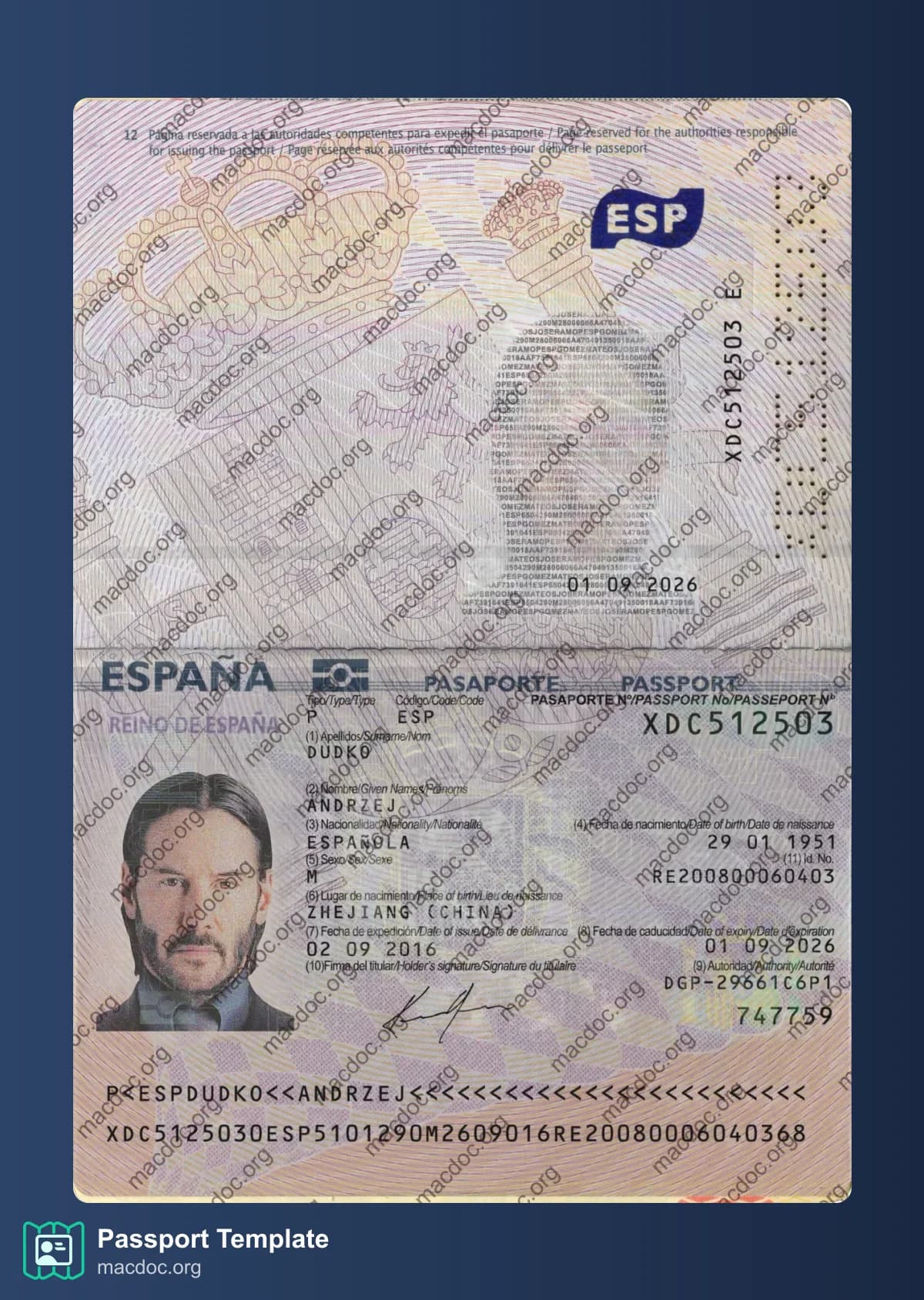 Spain Passport Template download PSD example, completely editable