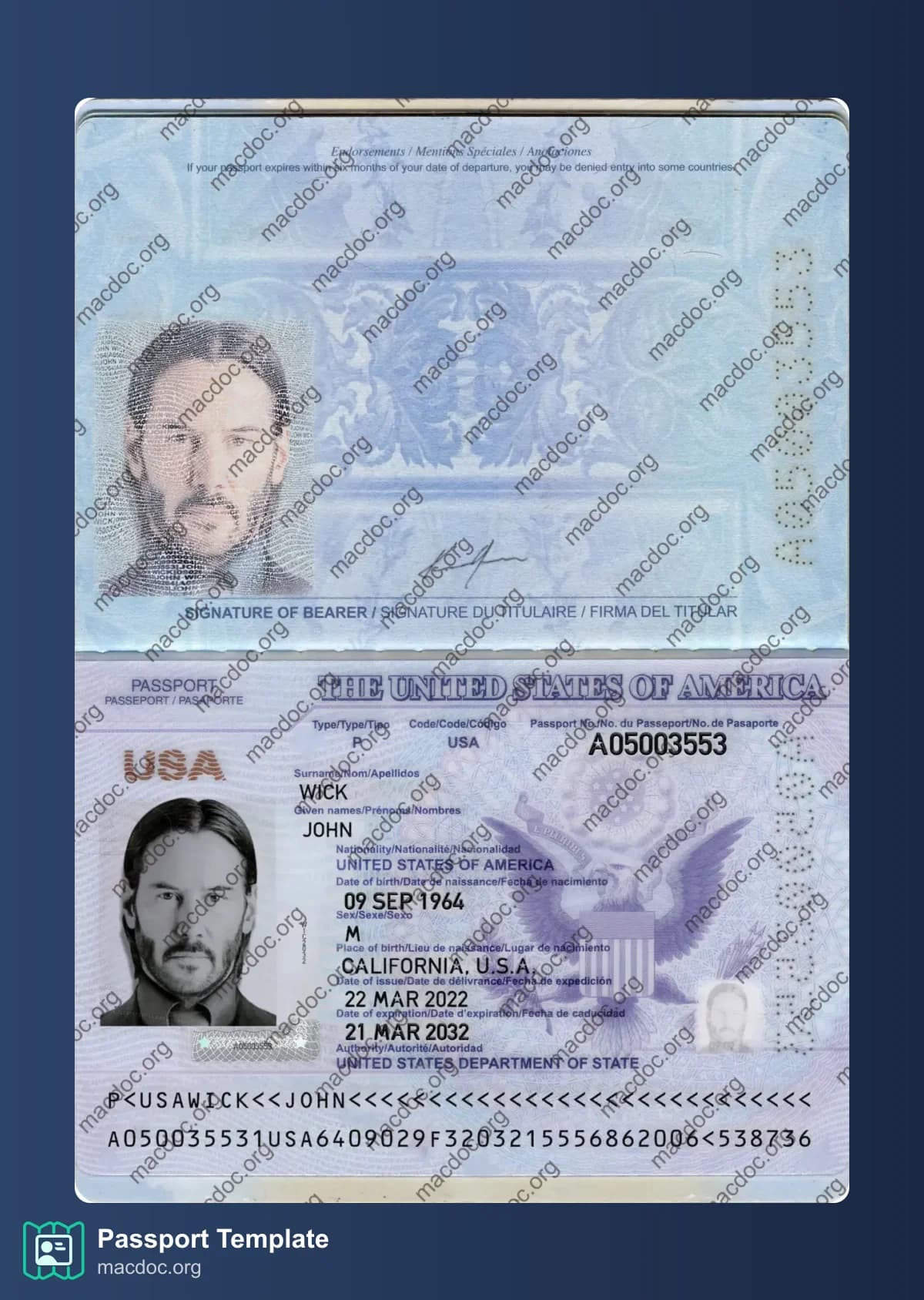 USA Passport Template download PSD example, completely editable
