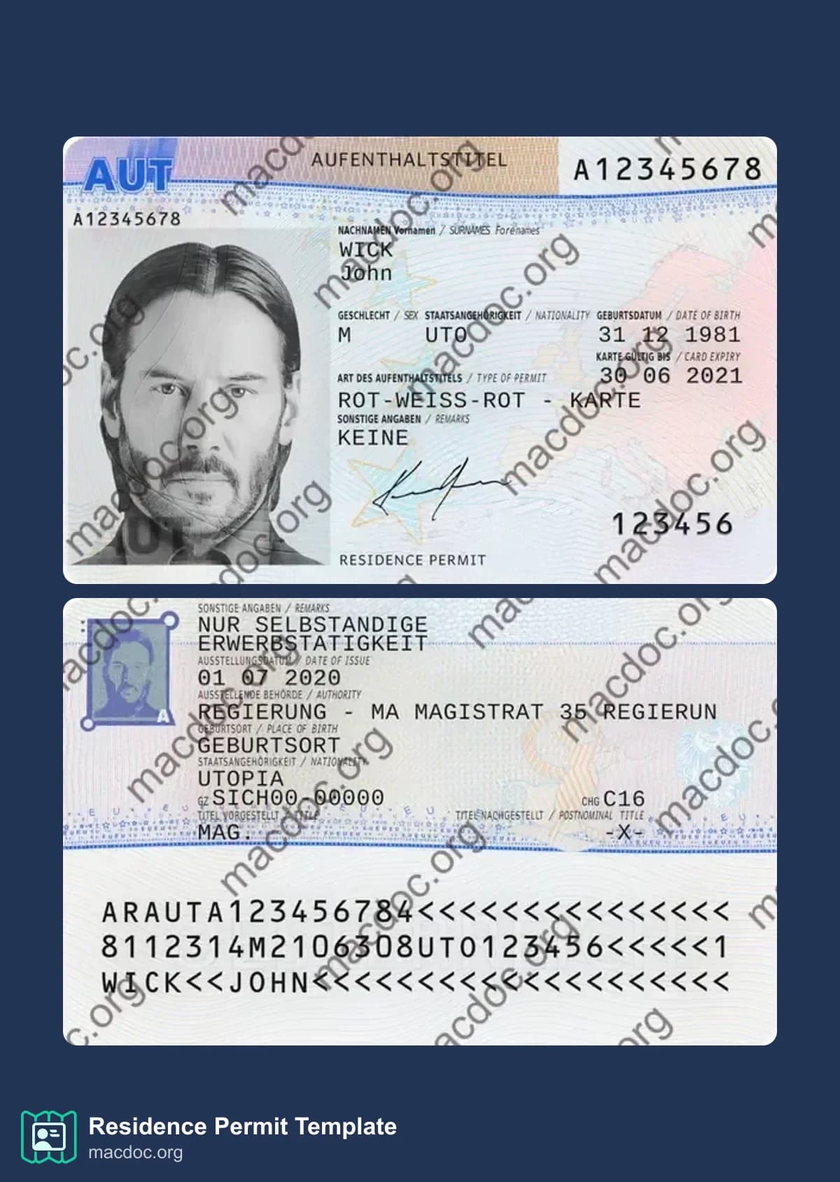 Austria Residence Permit in PSD Format