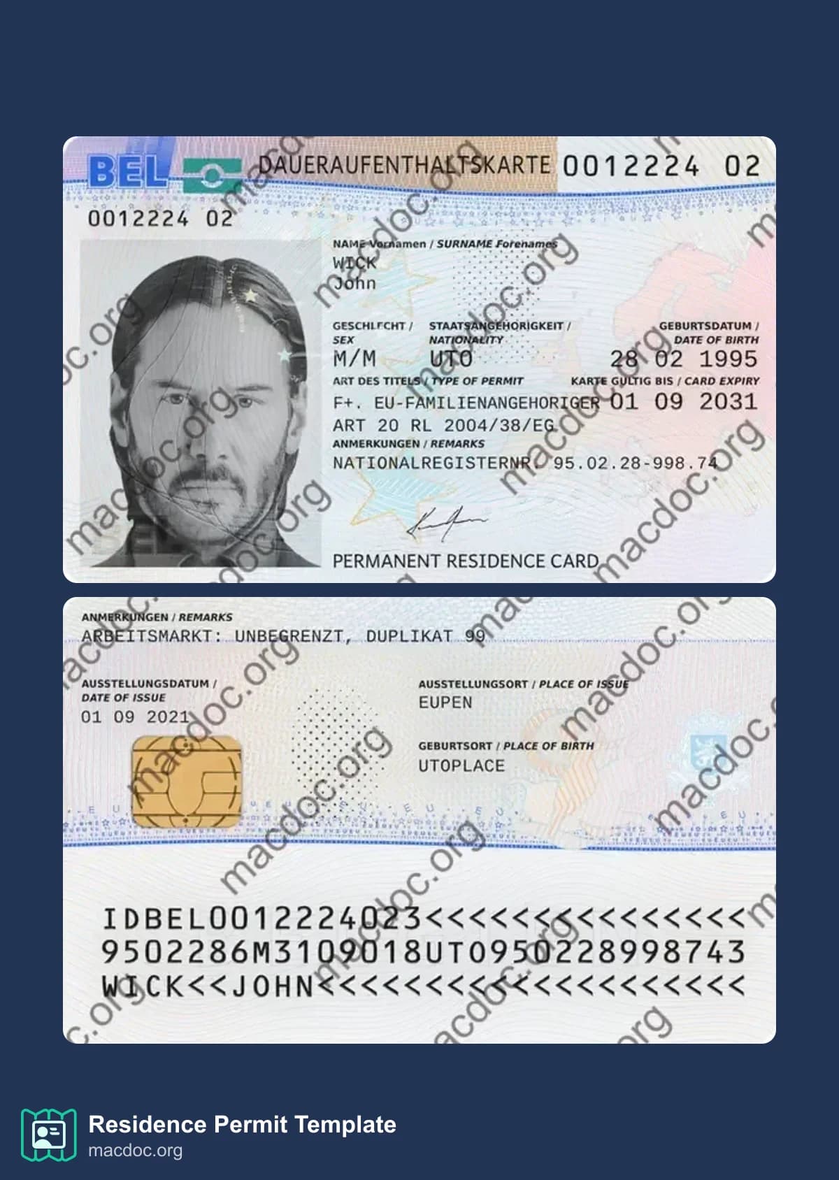 Belgium Residence Permit in PSD Format