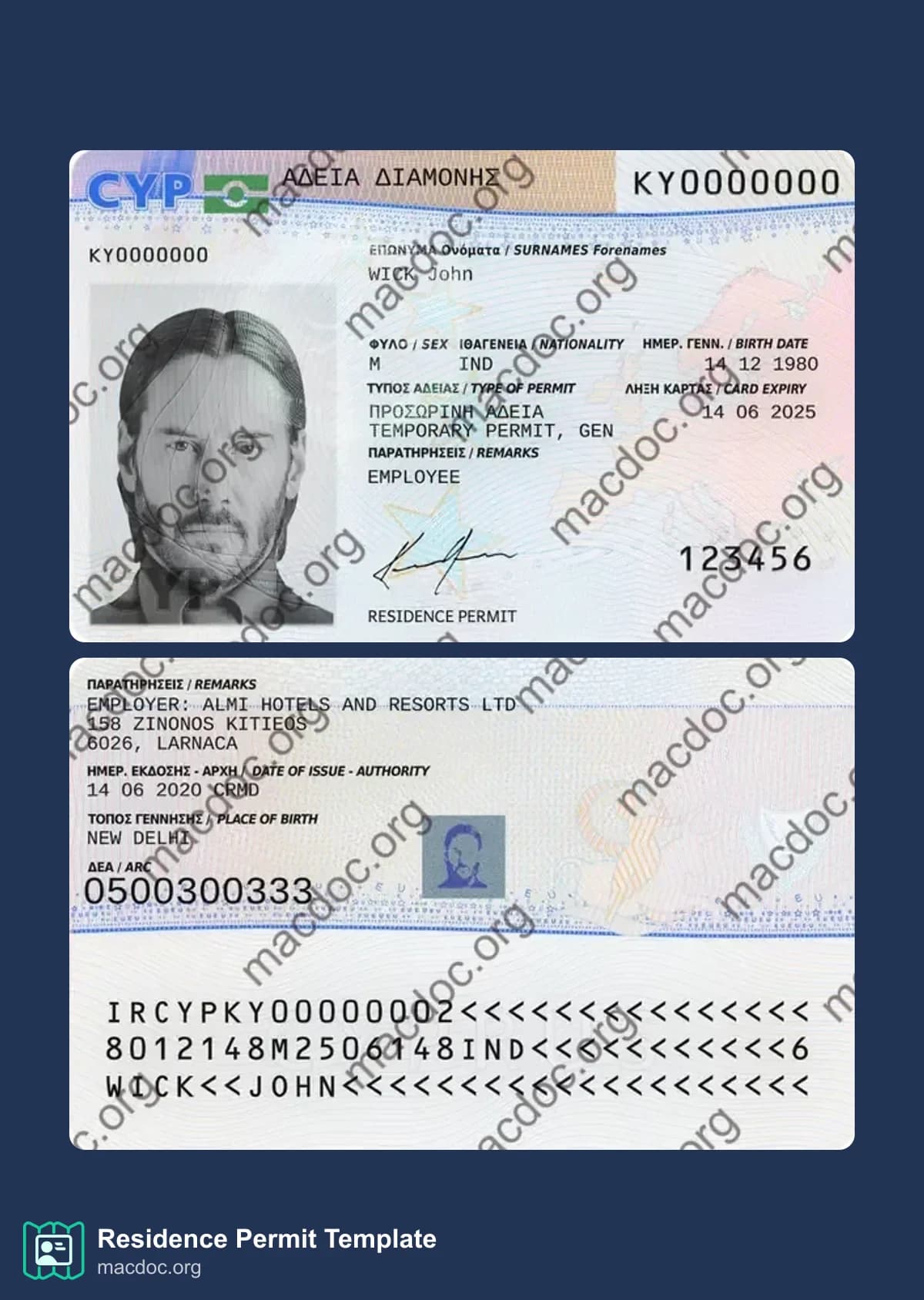 Cyprus Residence Permit Template – Editable PSD Mockup