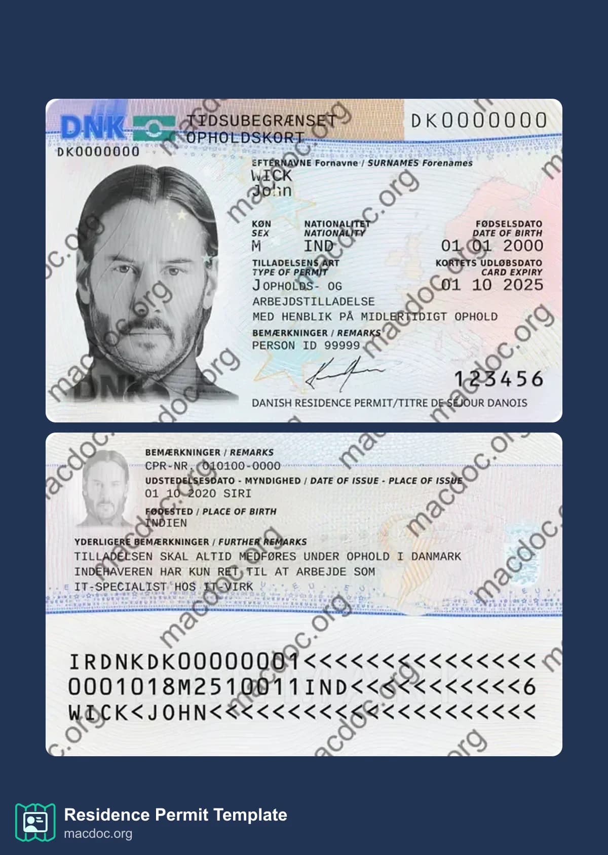 Denmark Residence Permit Template PSD | High-Quality & Editable