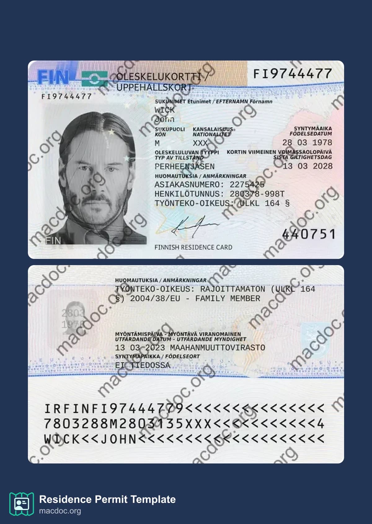 Finland Residence Permit Fully Editable PSD Template