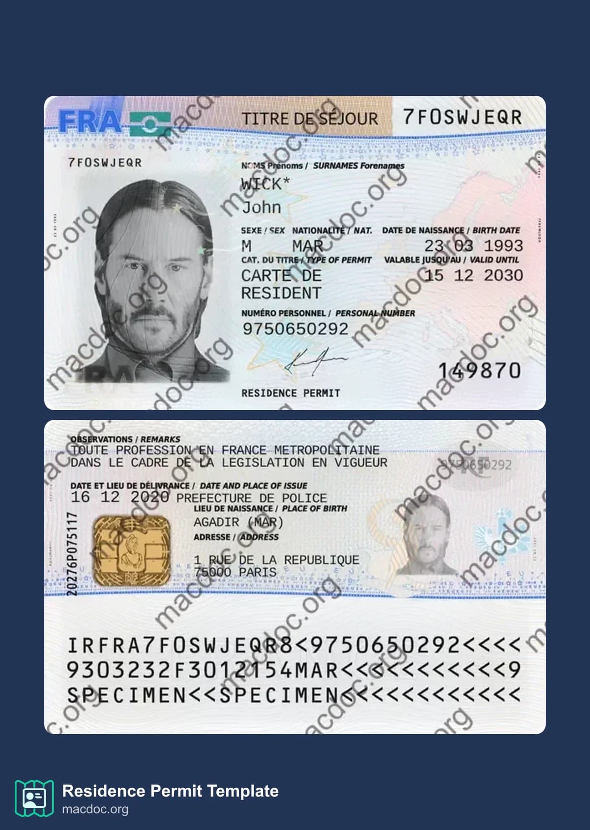 France Residence Permit template High-Quality & Editable PSD format, with all fonts