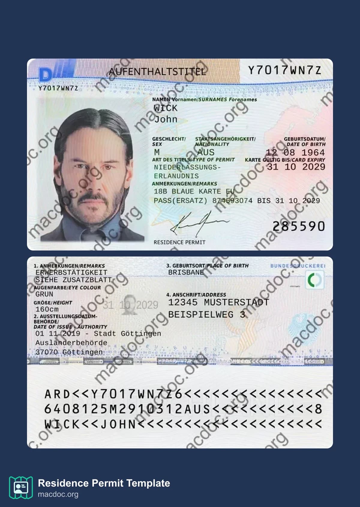 Germany Residence Permit in PSD Format