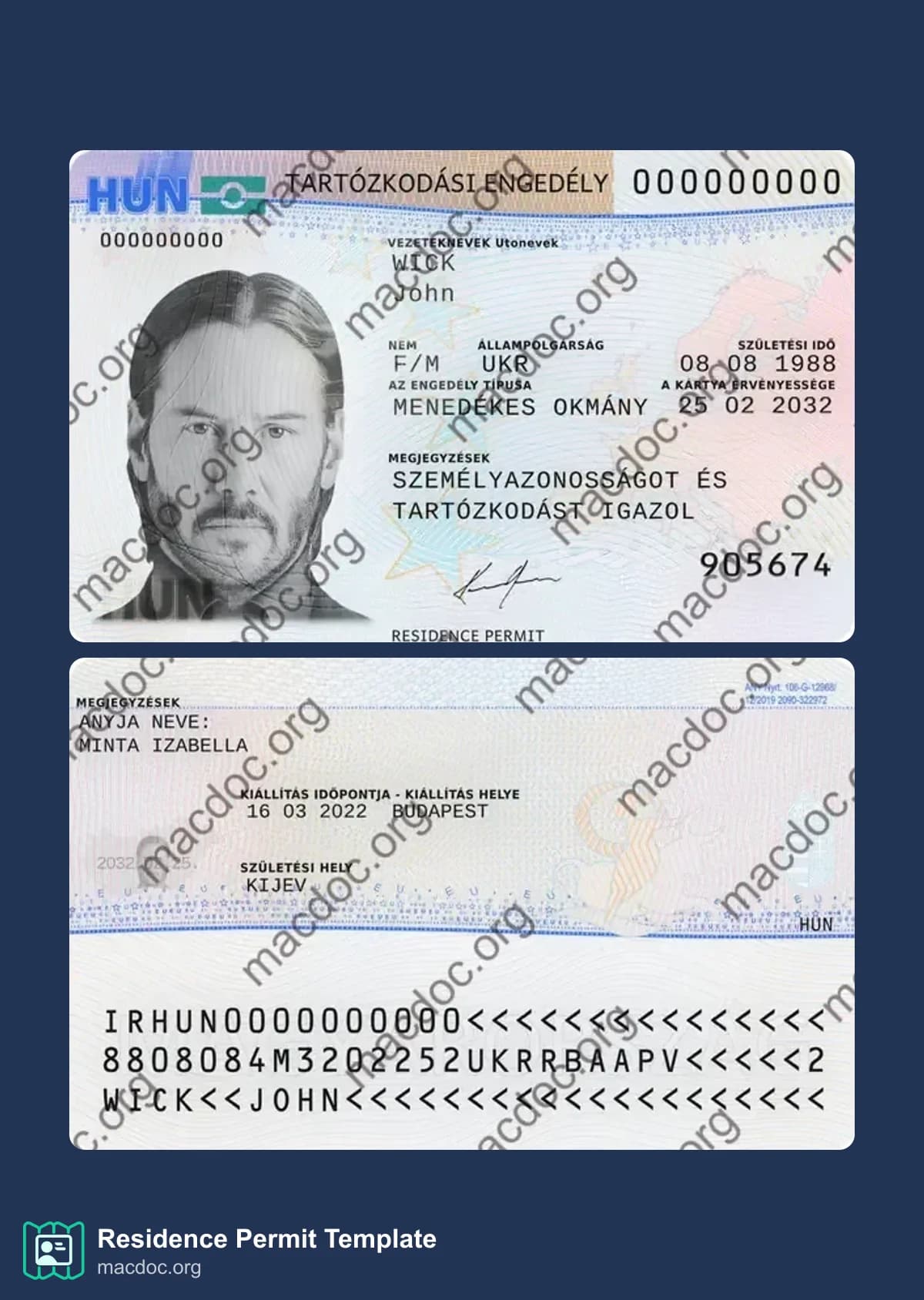 Hungary Residence Permit document example in PSD format, fully editable