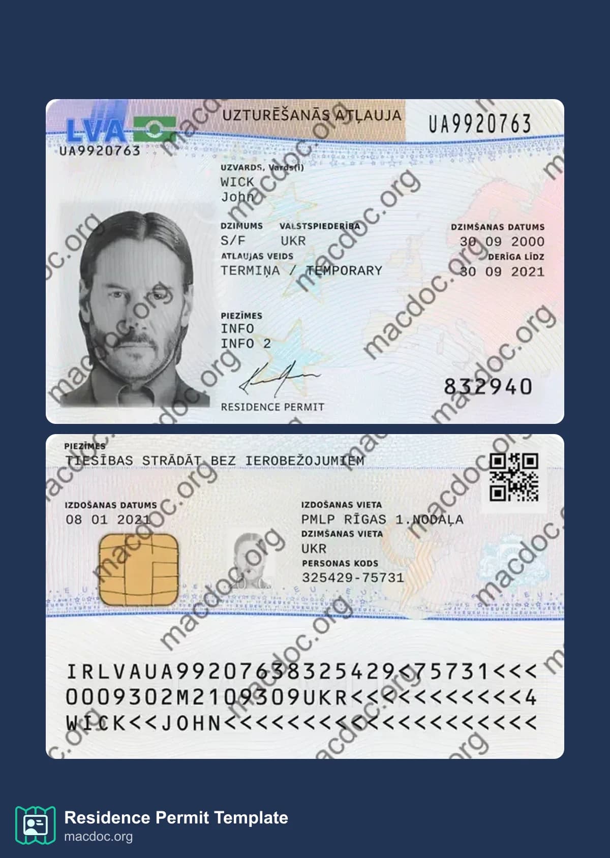 Latvia Residence Permit Template – Editable PSD Mockup