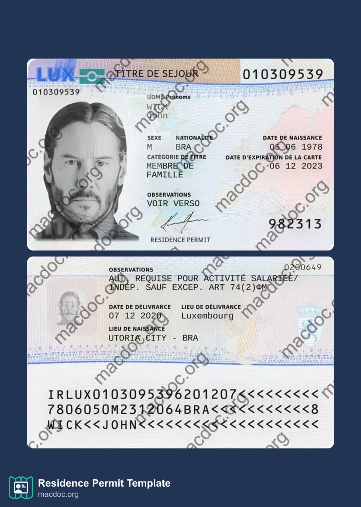 Luxembourg Residence Permit template High-Quality & Editable PSD format, with all fonts