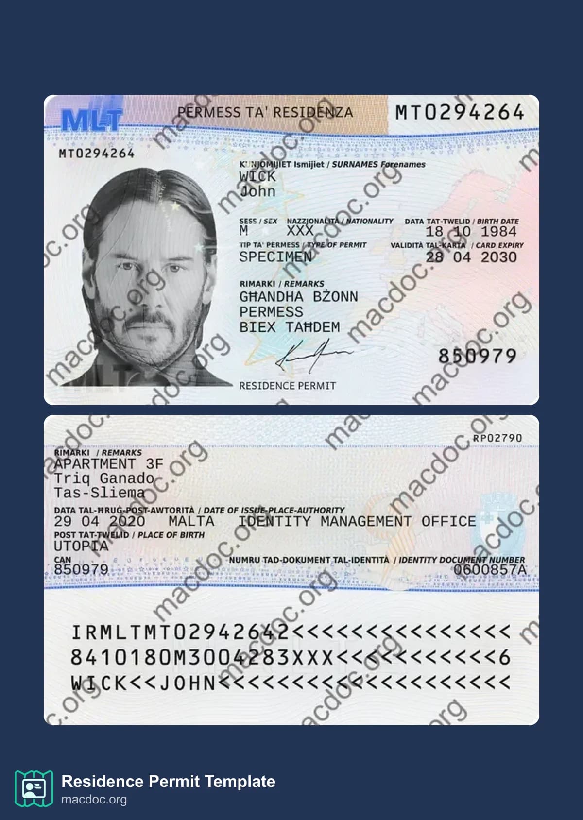 Malta Residence Permit Fully Editable PSD Template