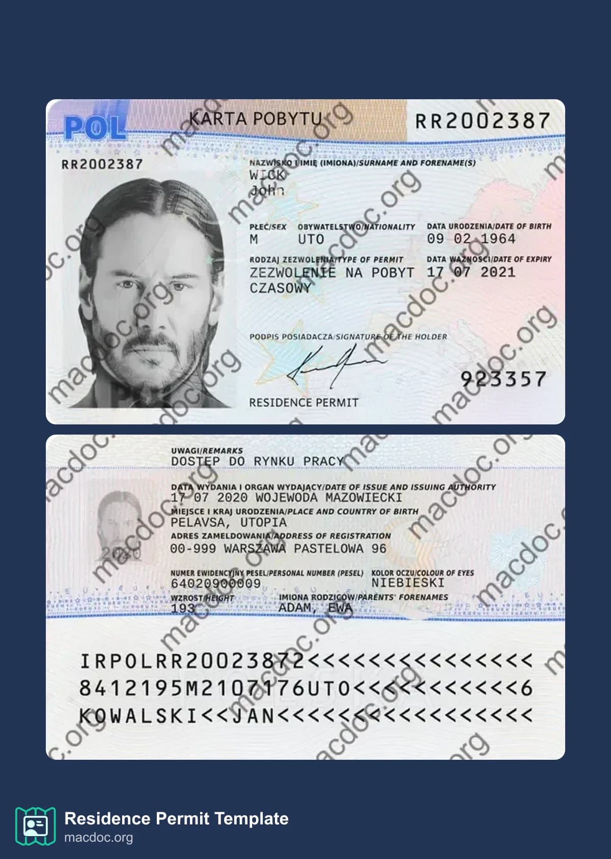 Poland Residence Permit Template PSD | High-Quality & Editable