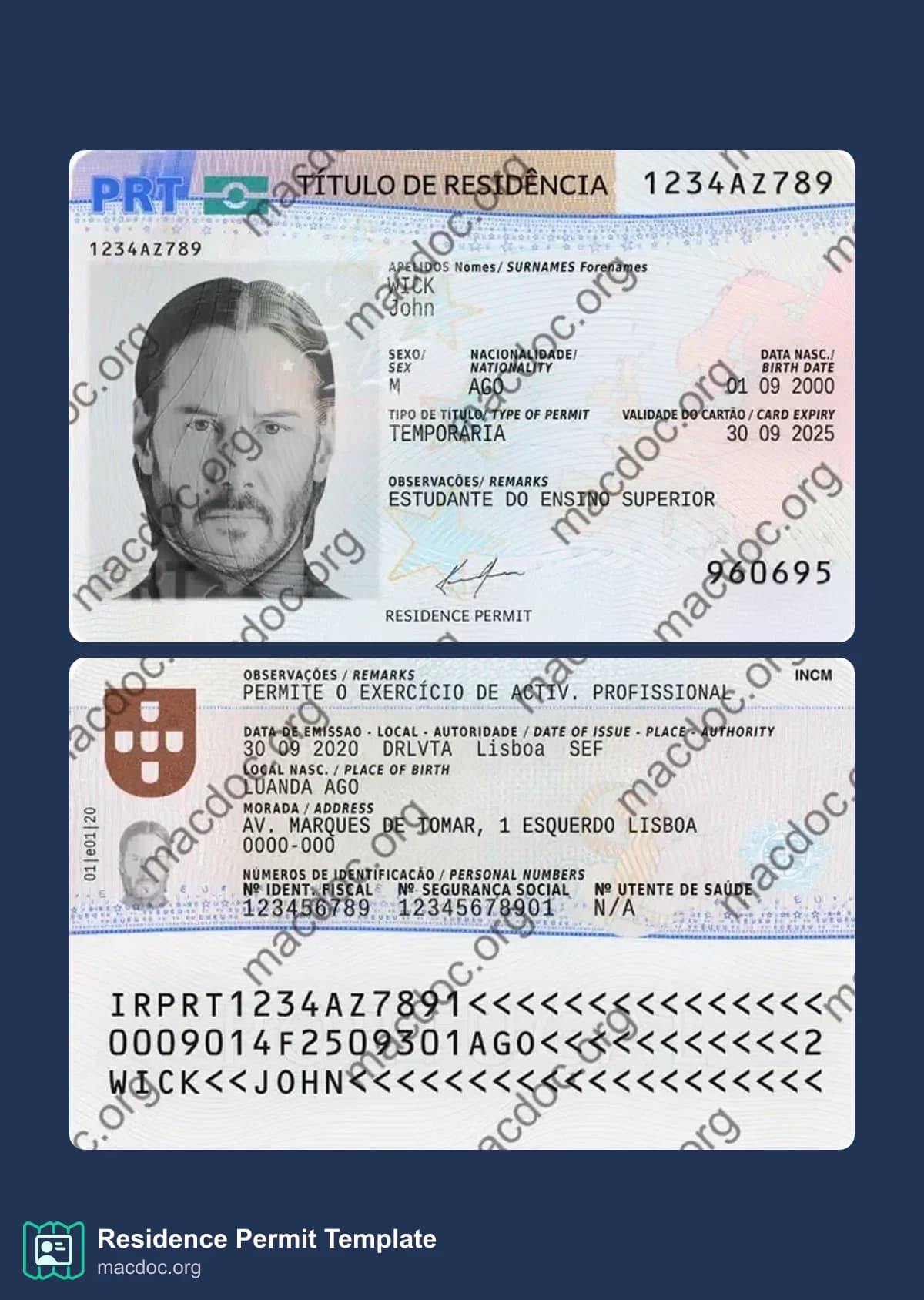 Portugal Residence Permit template High-Quality & Editable PSD format, with all fonts