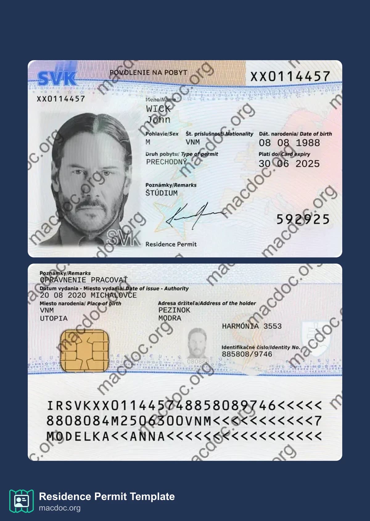 Slovakia Residence Permit download example in PSD format (2025, January – present)
