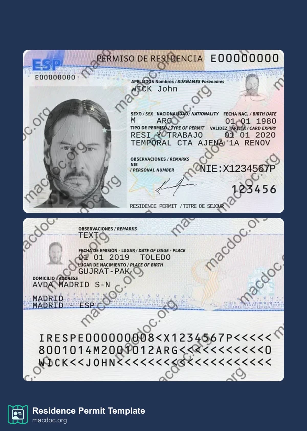 Spain Residence Permit in PSD Format