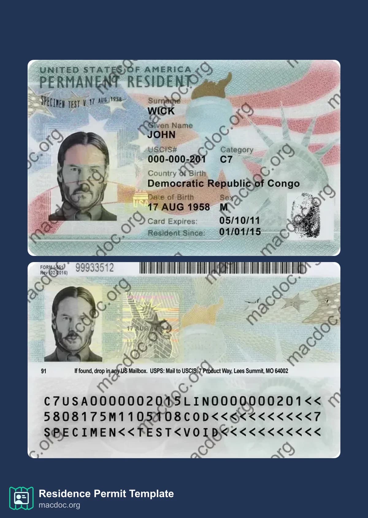 USA Residence Permit template High-Quality & Editable PSD format, with all fonts