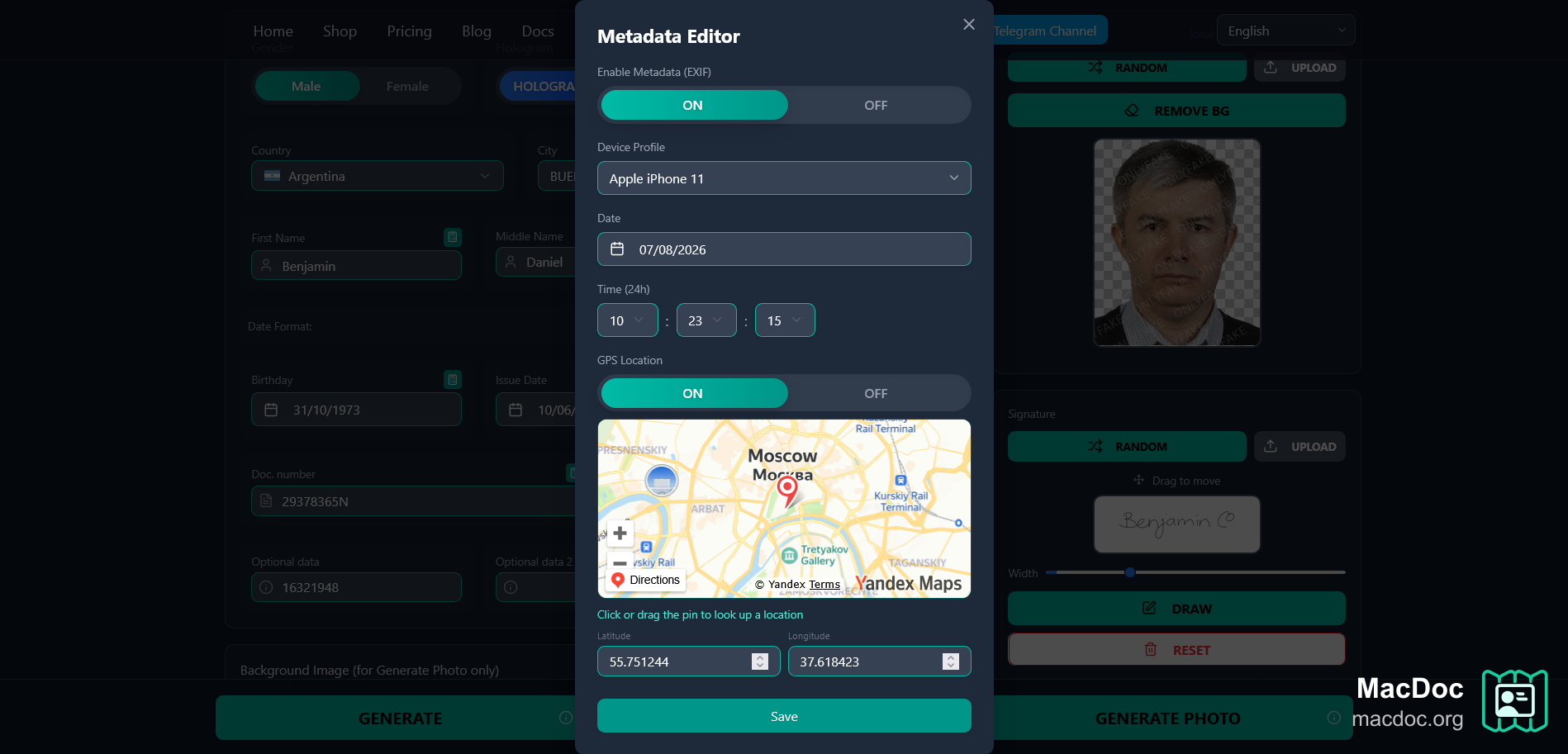A metadata editor that can change device profile ,date and gps location