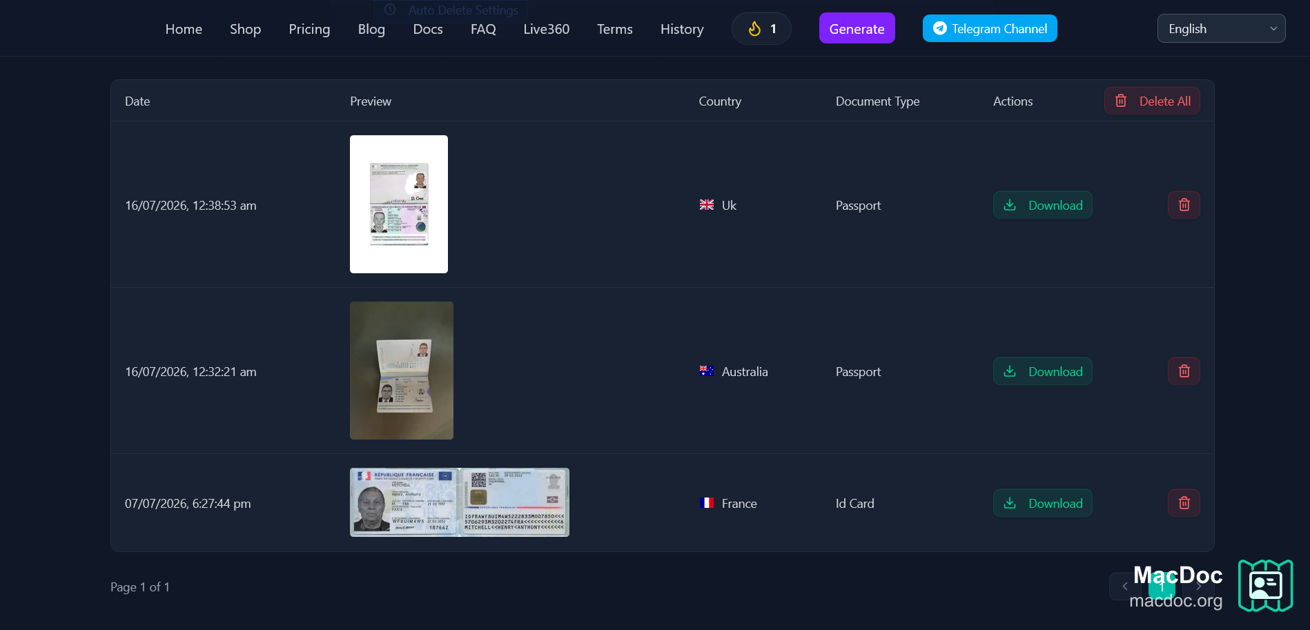 All generated photo are store in history page