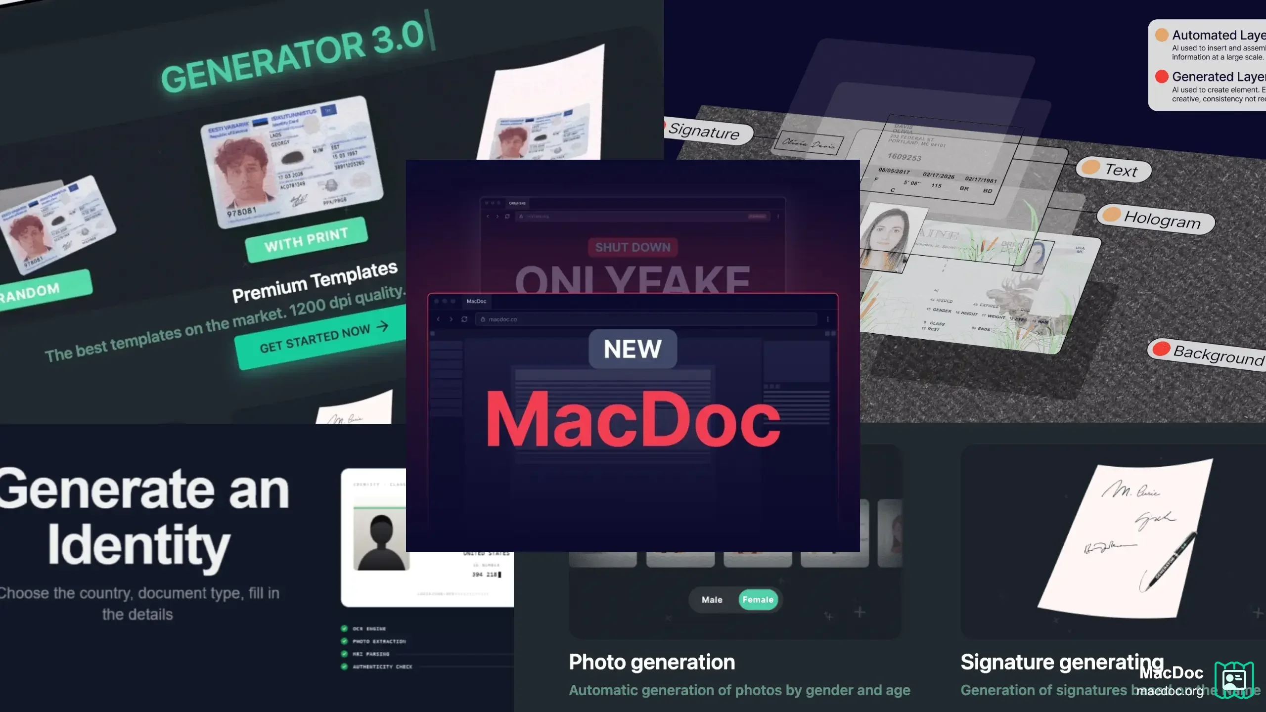 Macdoc renomeia o nome de OnlyFake para continuar produzindo escaneamentos de identidade sintética, passaportes e fotos.